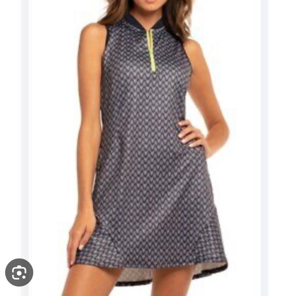 Lucky in Love Geometric Mini Dress with Neon Yellow Zip